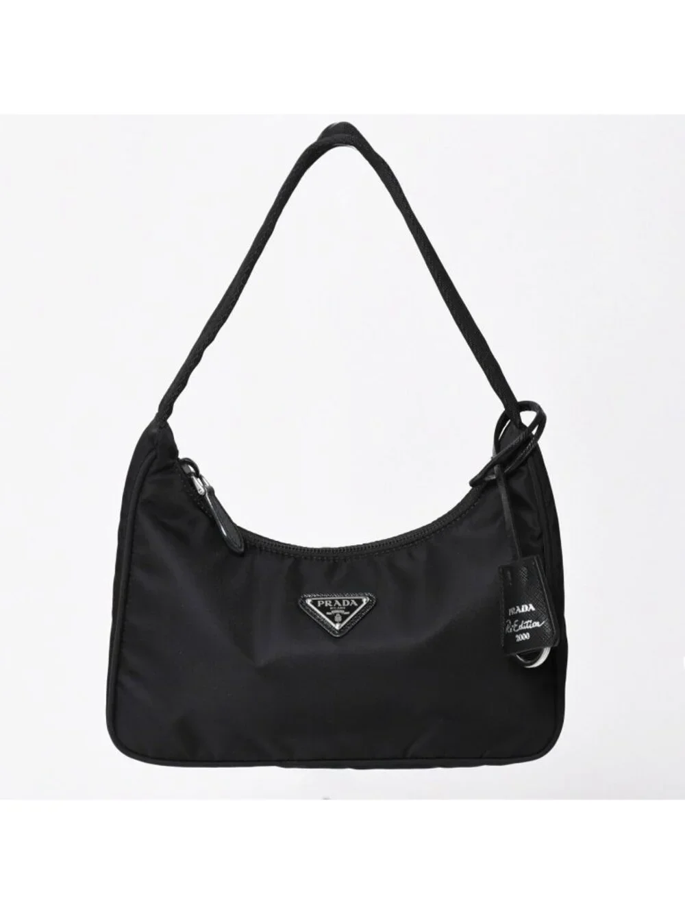 Prada Hobo Nylon Black Triangle Logo Silver